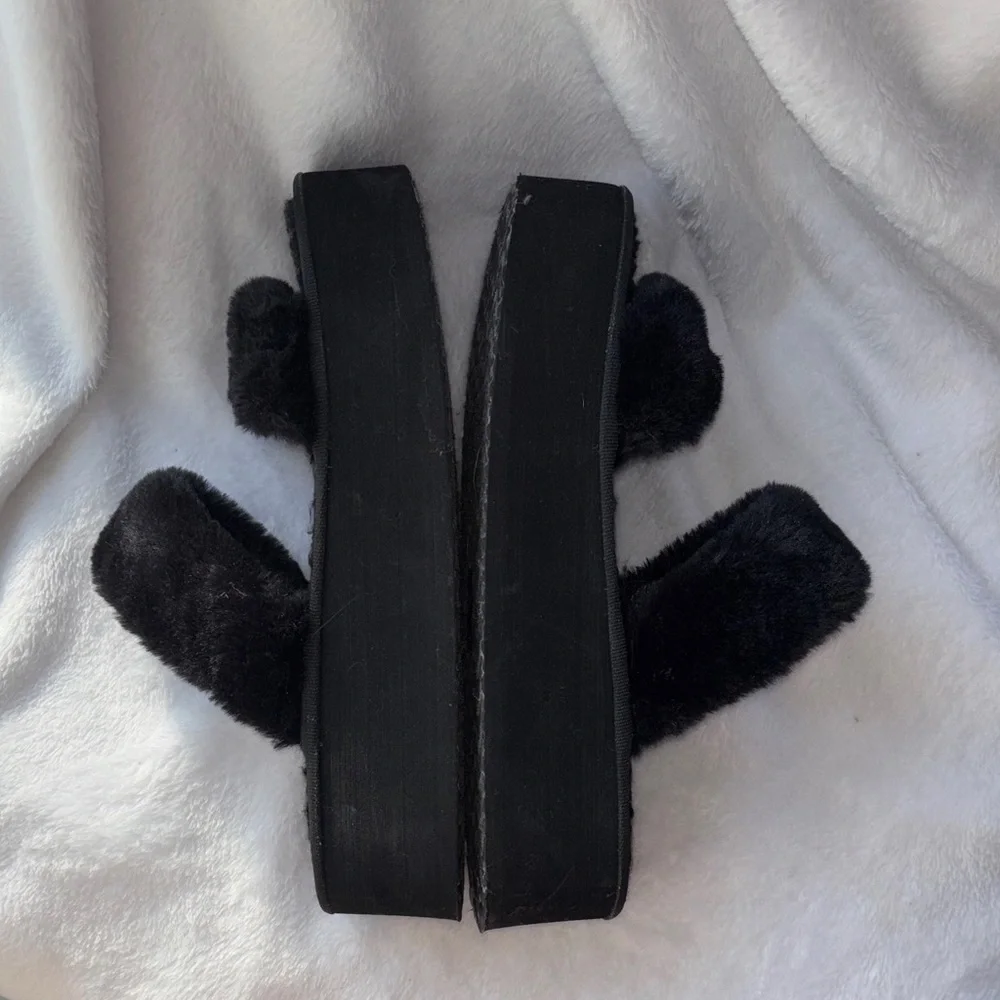 Black Fuzzy Platform Sandals - Picture 6 of 6